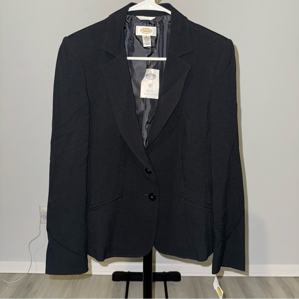 New Talbots Women’s Black Blazer Padded Shoulders Italian Fabric Size 6